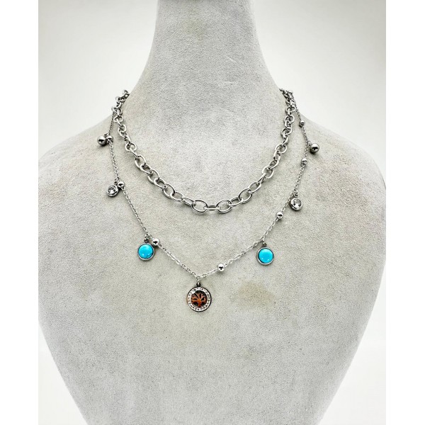 Gümüş İkili Figürlü Kolye